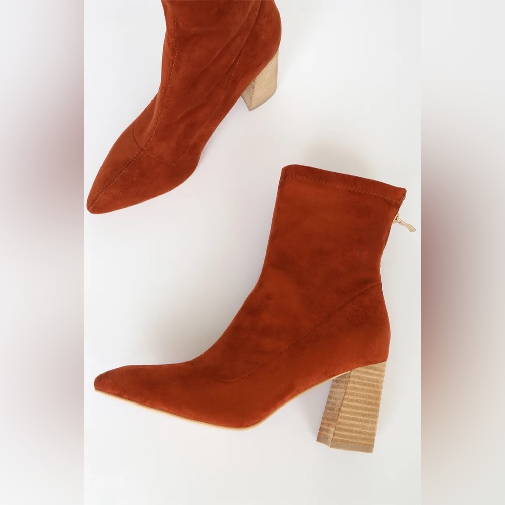 New! Rust Suede Mid-Shaft Sock Boots